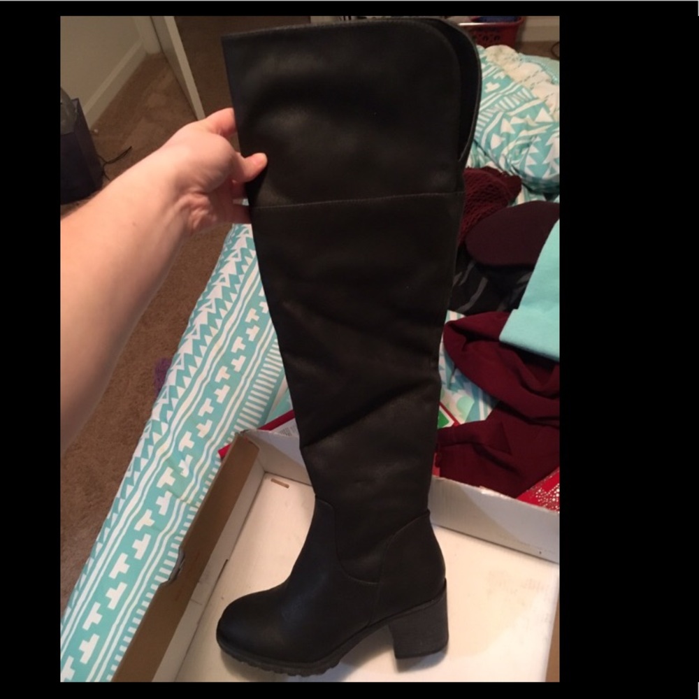 NEW Over the Knee heel Leather Black Boots Kohls